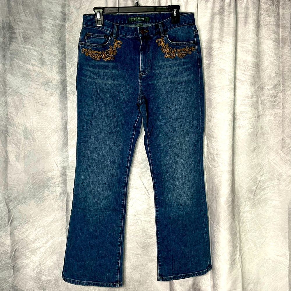 Lauren Jeans Co. Medium Wash Embellished Bootcut Blue Jeans - size 10P